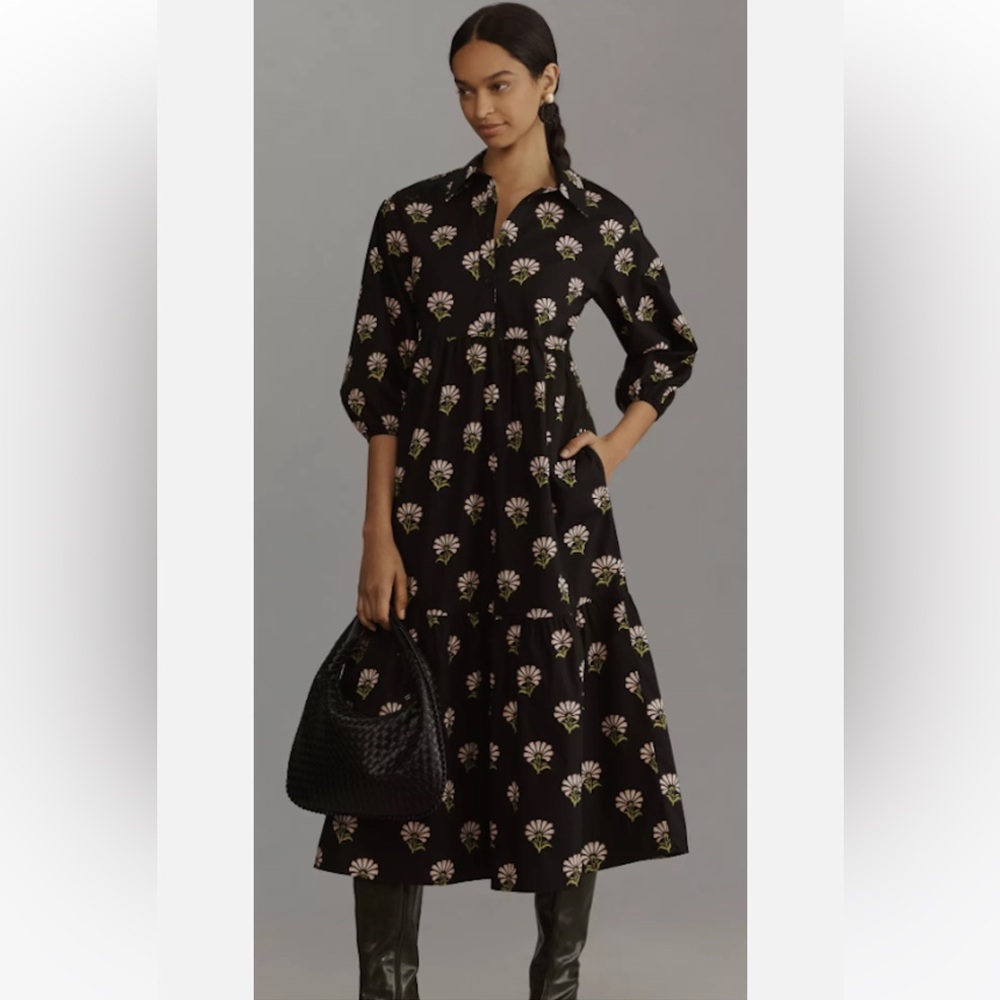 Anthropologie Bettina tiered shirt dress by maeve black floral